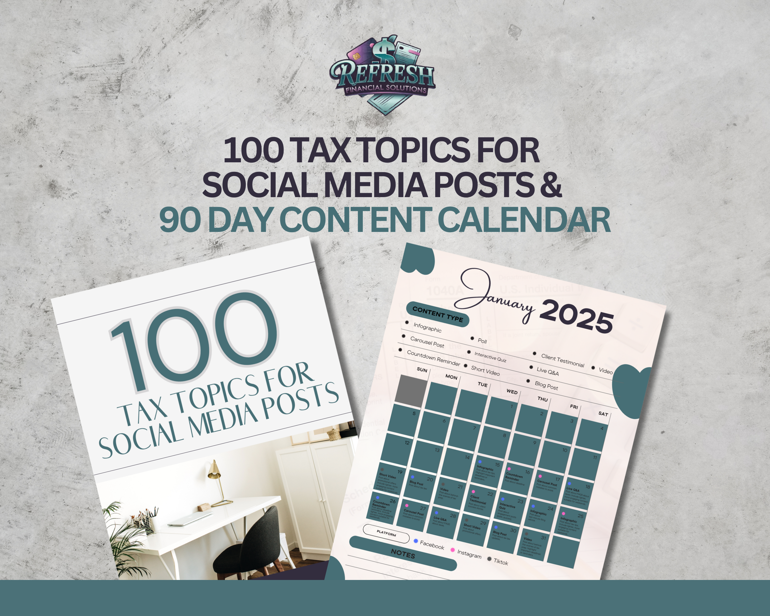 100 Tax Topics for Social Media Posts & 90-Day Content Calendar Bundle ...