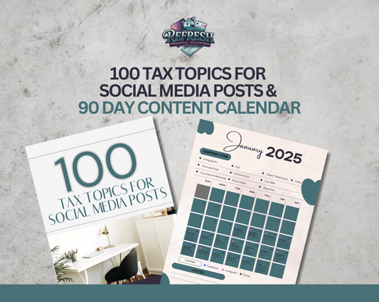 100 Tax Topics for Social Media Posts & 90-Day Content Calendar Bundle